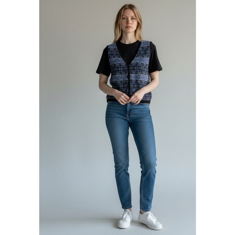Lizwear Women's Knit Vest with Geometric Pattern Rare Vintage Cottagecore Gran